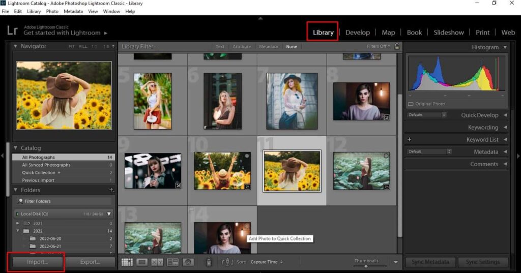 import pictures in Lightroom desktop application