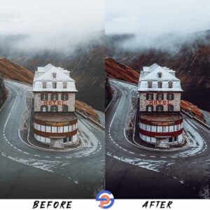 Almond Exotic Presets before and after look on hill mountain road and nature scenery