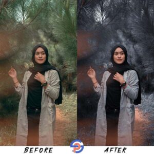 true black presets before and after effects on girl pictures who are standing among the greenery